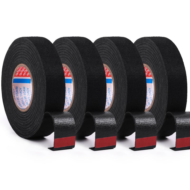 ZZJMCH 4 Rolls Black Wire Harness Cloth Tape, Speaker Wiring Harness Cloth Tape, for Automobile Electrical Wire harnessing Noise Dampening Heat Proof (Width: 15mm, Length: 50Ft) - Image 1